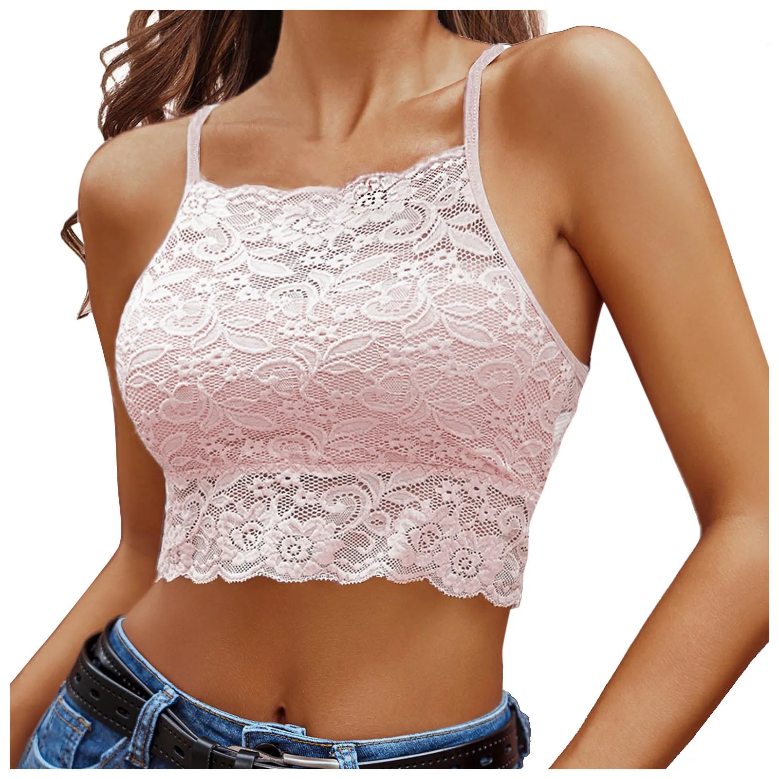 Elegant Summer Solid Lace Sleeveless Push Up Crop Tank Top