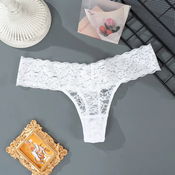 Solid Three Pieces Lace Floral Low Waist Breathable Sexy G-String Panties - Image 21