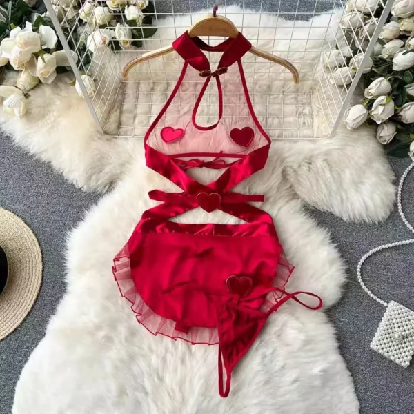 New Winter Secret Red Top Sexy Erotic Patchwork Bodysuit Cosplay Lingerie - Image 29