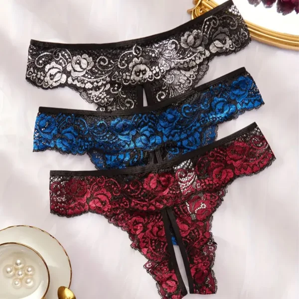 Sexy Invisible Lace Crotchless Comfortable Low Waist Thongs