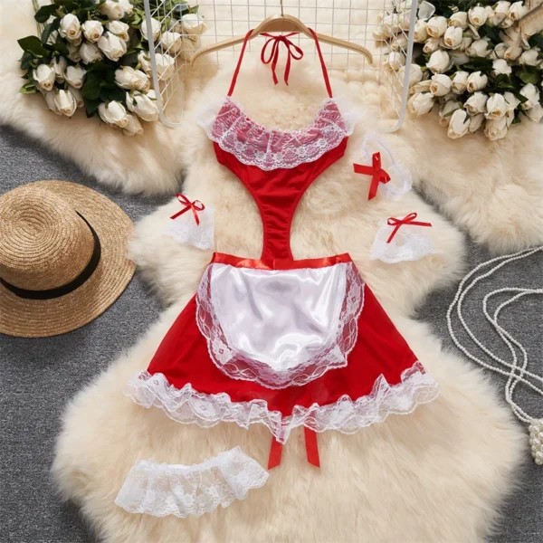 New Winter Secret Red Top Sexy Erotic Patchwork Bodysuit Cosplay Lingerie - Image 11