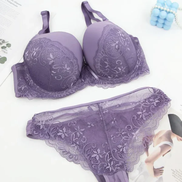 Very Elegant Hot And Sexy Lace Bow Floral Lingerie Underwear Set - Image 8