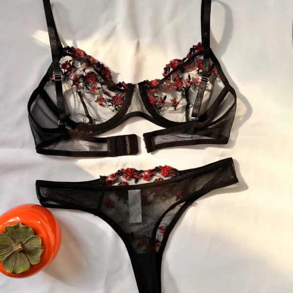 New Sexy Exotic Embroidered Print Push Up Lingerie Underwear Set - Image 3