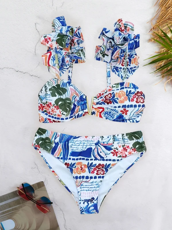 New Floral Low Waist  Brazilian Suits Beachwear Bikini Set - Image 7