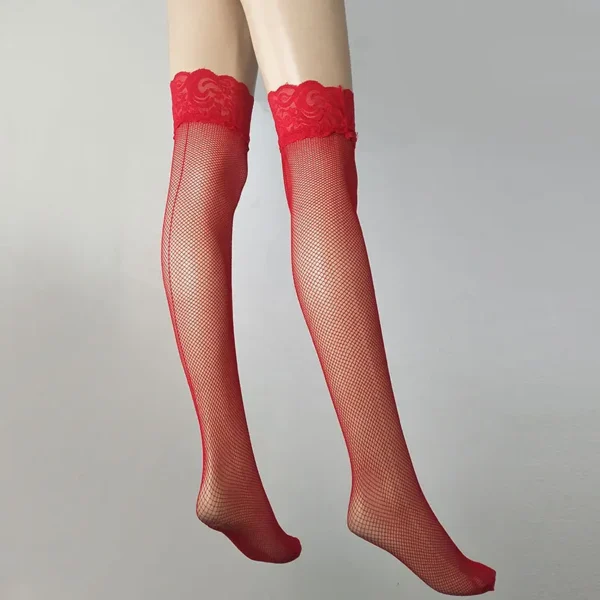 Sexy Lace Transparent Mesh Over Knee Fishnet Hosiery Stockings - Image 7