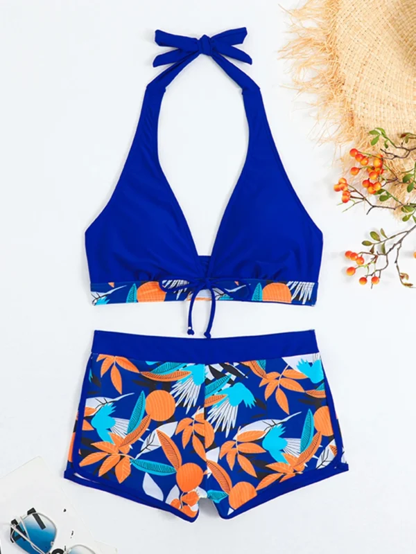 High Waist Short Halter Printed Beachwear Swim Suit Bikini Set - Image 19