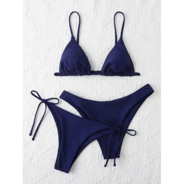 Sexy 3 Piece  Solid Blue Purple Push-Up Bandage Triangle Brazilian Beach Bikini Set - Image 13