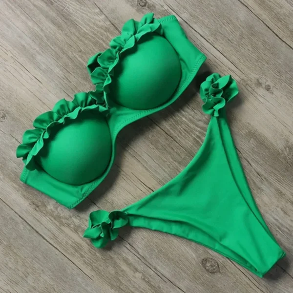 Sexy Bandeau Thong Ruffle Brazilian Push-Up Bikini Set - Image 5