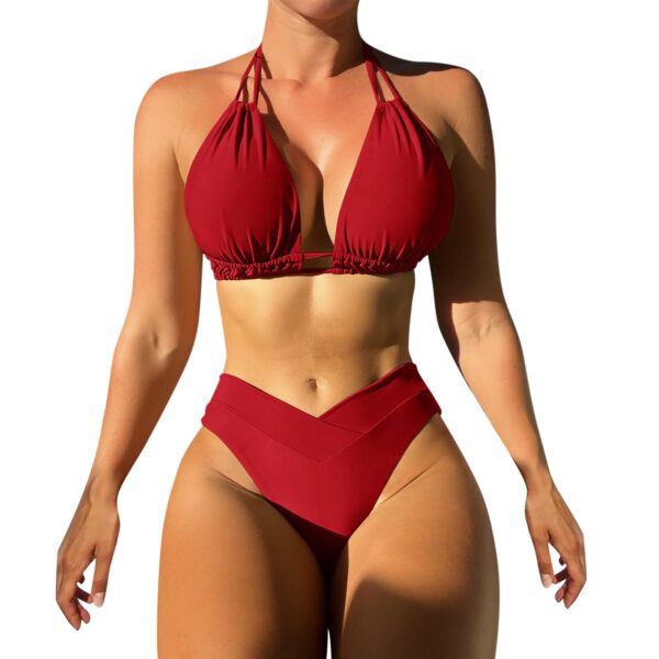 Summer Tank Mid Waist Deep V Neck Wide Straps Swimwear Bikini Set - Image 20