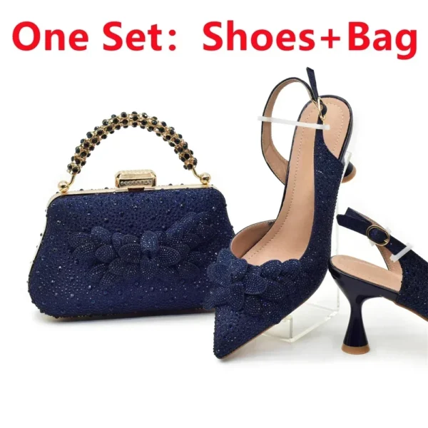 Luxury Rhinestones Italian Party High Heel Shoe and Bag Set - Image 7