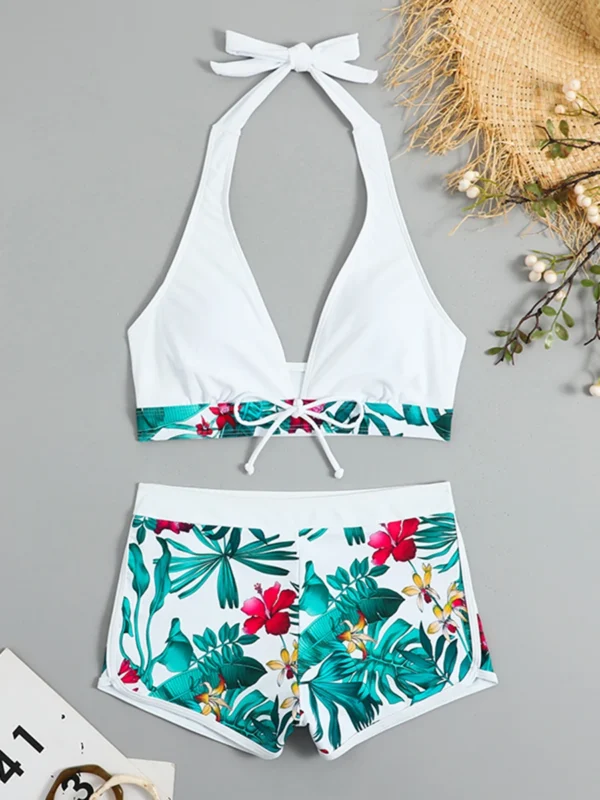 High Waist Short Halter Printed Beachwear Swim Suit Bikini Set - Image 10