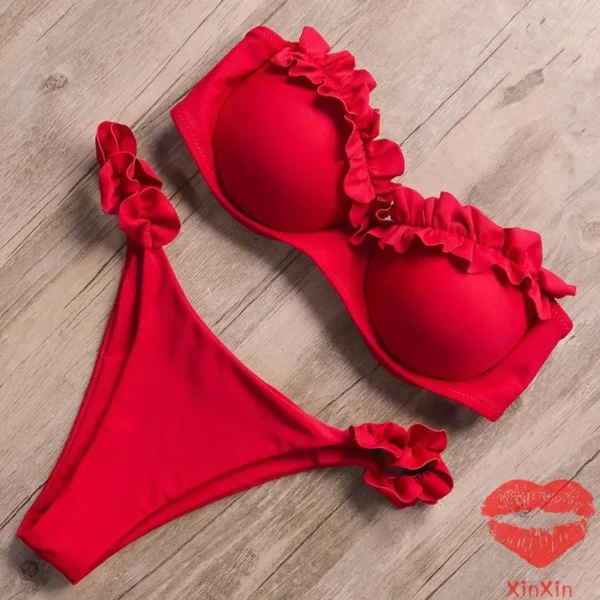 Sexy Bandeau Thong Ruffle Brazilian Push-Up Bikini Set - Image 3