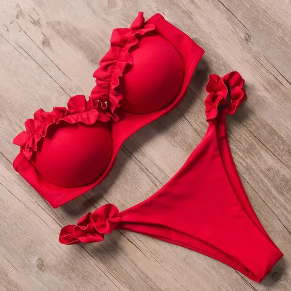 Sexy Bandeau Thong Ruffle Brazilian Push-Up Bikini Set - Image 18