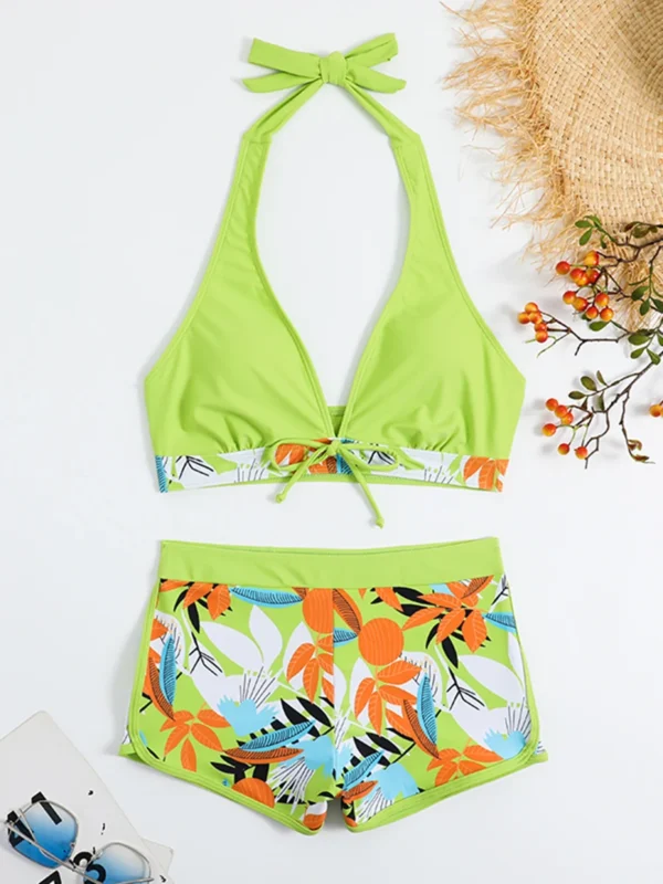 High Waist Short Halter Printed Beachwear Swim Suit Bikini Set - Image 20