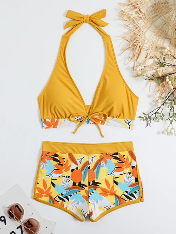 High Waist Short Halter Printed Beachwear Swim Suit Bikini Set - Image 16