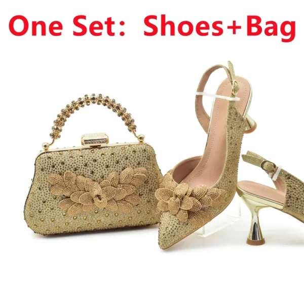 Luxury Rhinestones Italian Party High Heel Shoe and Bag Set - Image 8