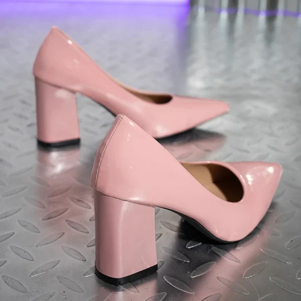 Pink Classic Business Pumps Fashion Thick High Heels Shoe - Image 10