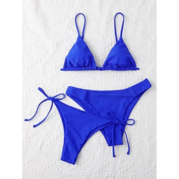 Sexy 3 Piece  Solid Blue Purple Push-Up Bandage Triangle Brazilian Beach Bikini Set - Image 17