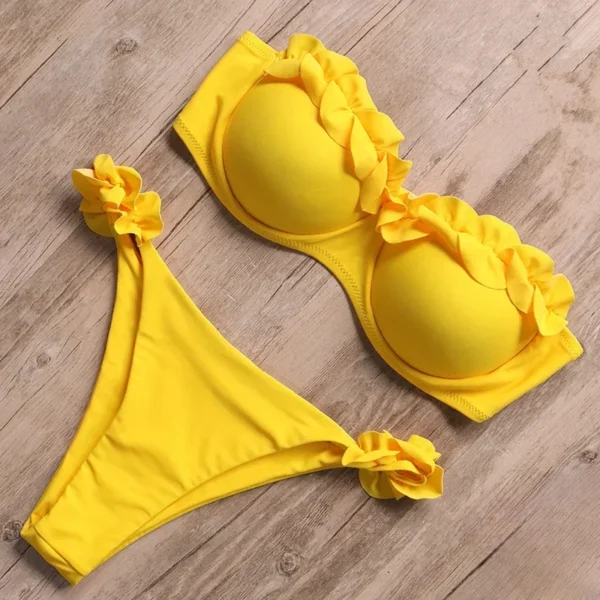 Sexy Bandeau Thong Ruffle Brazilian Push-Up Bikini Set