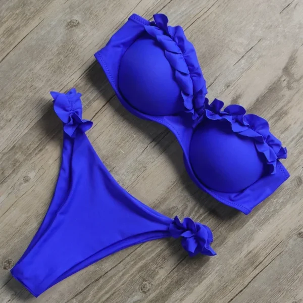 Sexy Bandeau Thong Ruffle Brazilian Push-Up Bikini Set - Image 2