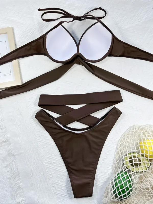 Beach Wear Bandage Halter High Waist Brown Brazilian Bikinis Sets - Image 14