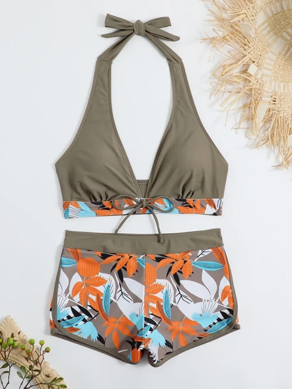 High Waist Short Halter Printed Beachwear Swim Suit Bikini Set - Image 8