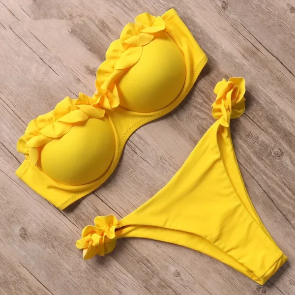 Sexy Bandeau Thong Ruffle Brazilian Push-Up Bikini Set - Image 13