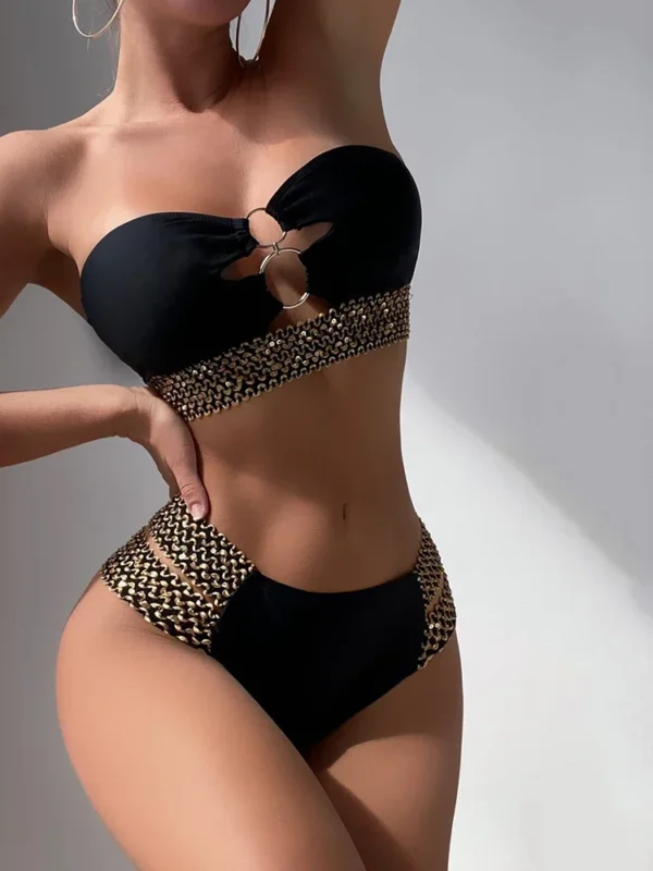 Sexy Two Pieces Strapless Bandeau Beachwear Bikini Set