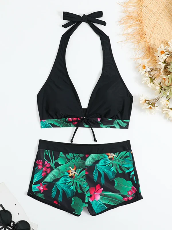 High Waist Short Halter Printed Beachwear Swim Suit Bikini Set - Image 12