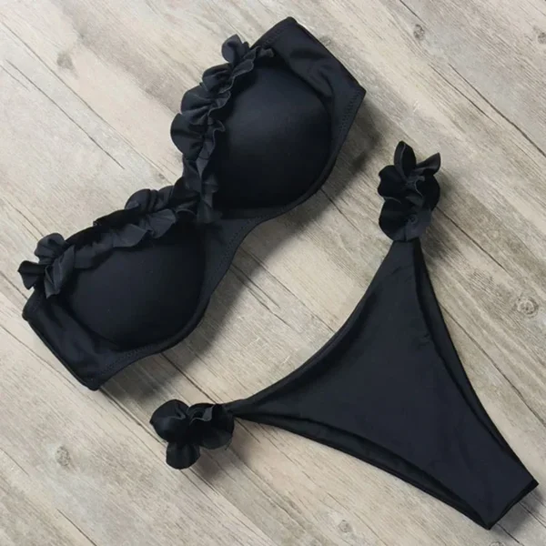 Sexy Bandeau Thong Ruffle Brazilian Push-Up Bikini Set - Image 4