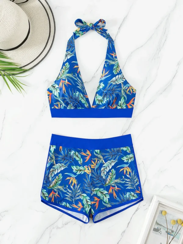 High Waist Short Halter Printed Beachwear Swim Suit Bikini Set - Image 24