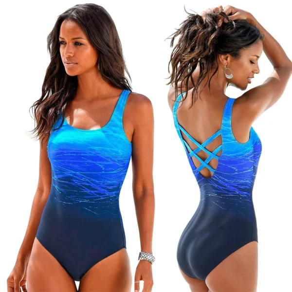 Sexy One Piece Push Up Gradient Print Beach Swimwear - Image 2