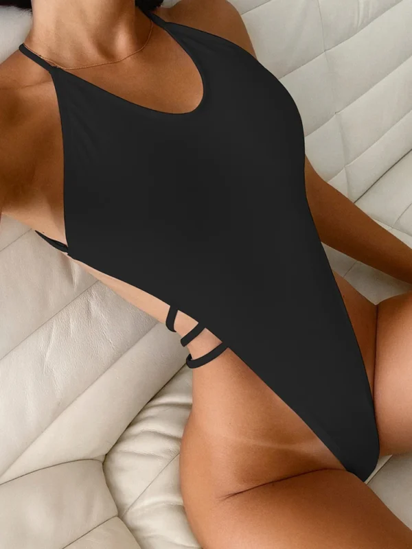 New Sexy One Piece High Cut Bandage Backless Thong Swimwear - Image 2