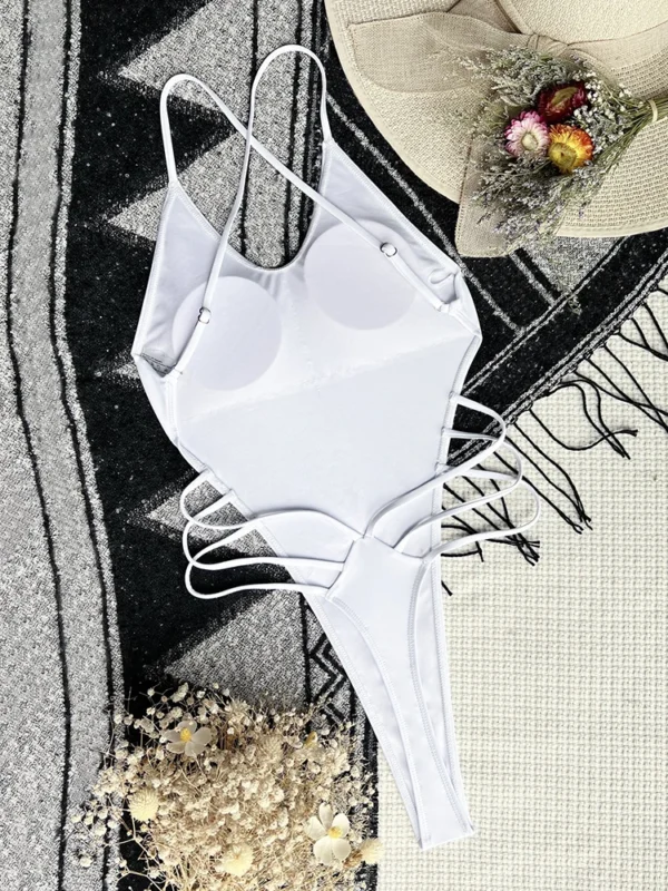 New Sexy One Piece High Cut Bandage Backless Thong Swimwear - Image 6